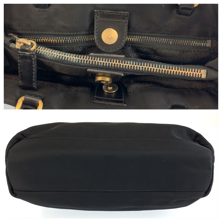 26534
PRADA プラダ テスート 三角ロゴプレート ブラック 黒 ゴールド金具 ナイロン トートバッグ ショルダーバッグ レディース AB35