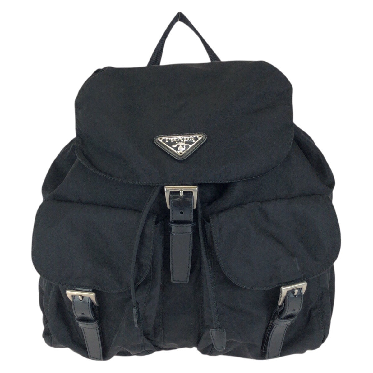 26535
PRADA プラダ テスート 三角ロゴプレート ブラック 黒 シルバー金具 ナイロン / レザー リュックサック バックパック レディース ABP49