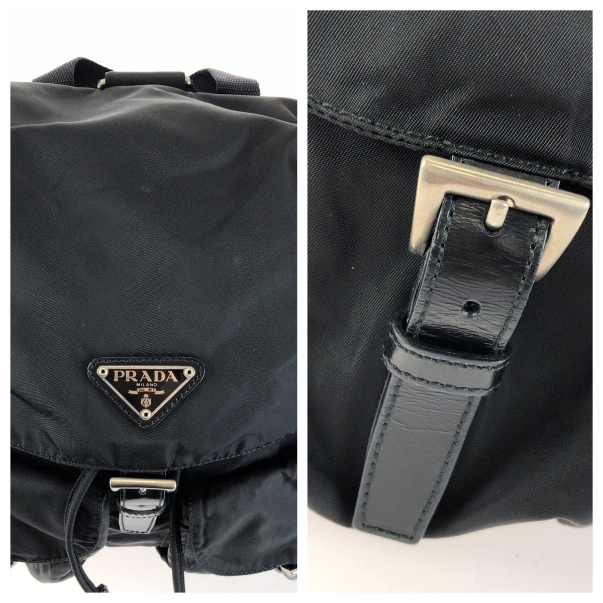 26535
PRADA プラダ テスート 三角ロゴプレート ブラック 黒 シルバー金具 ナイロン / レザー リュックサック バックパック レディース ABP49