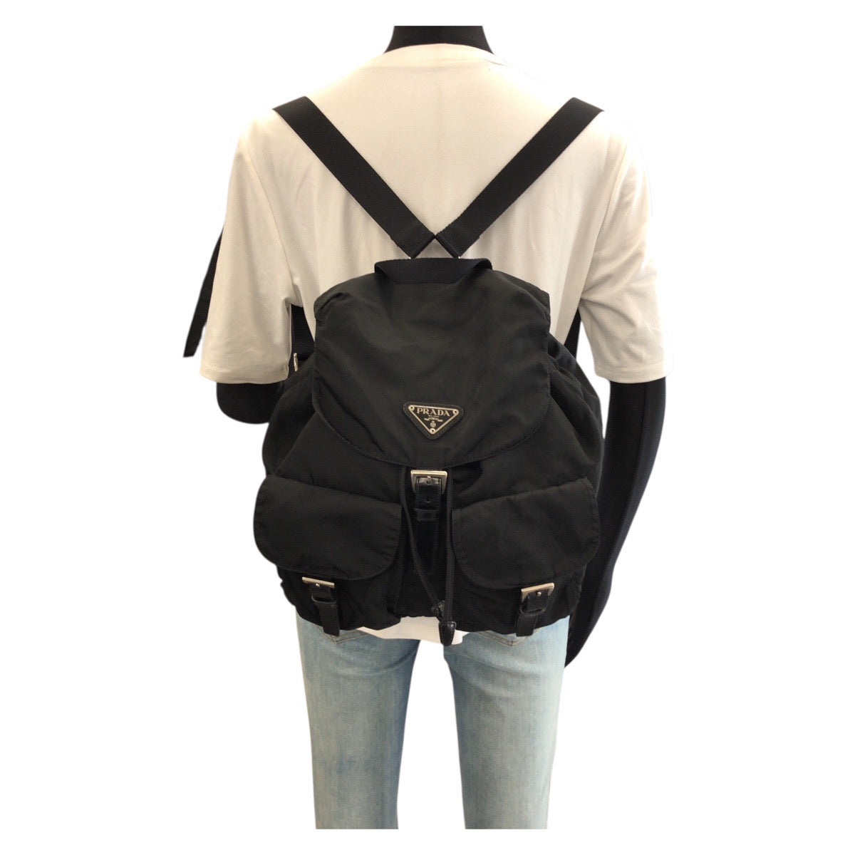 26535
PRADA プラダ テスート 三角ロゴプレート ブラック 黒 シルバー金具 ナイロン / レザー リュックサック バックパック レディース ABP49
