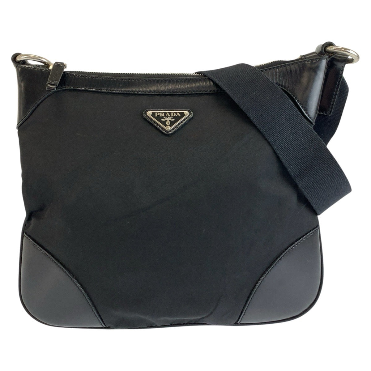 26539
PRADA プラダ テスート 三角ロゴプレート ブラック 黒 シルバー金具 ナイロン ショルダーバッグ ポシェット レディース ABP37