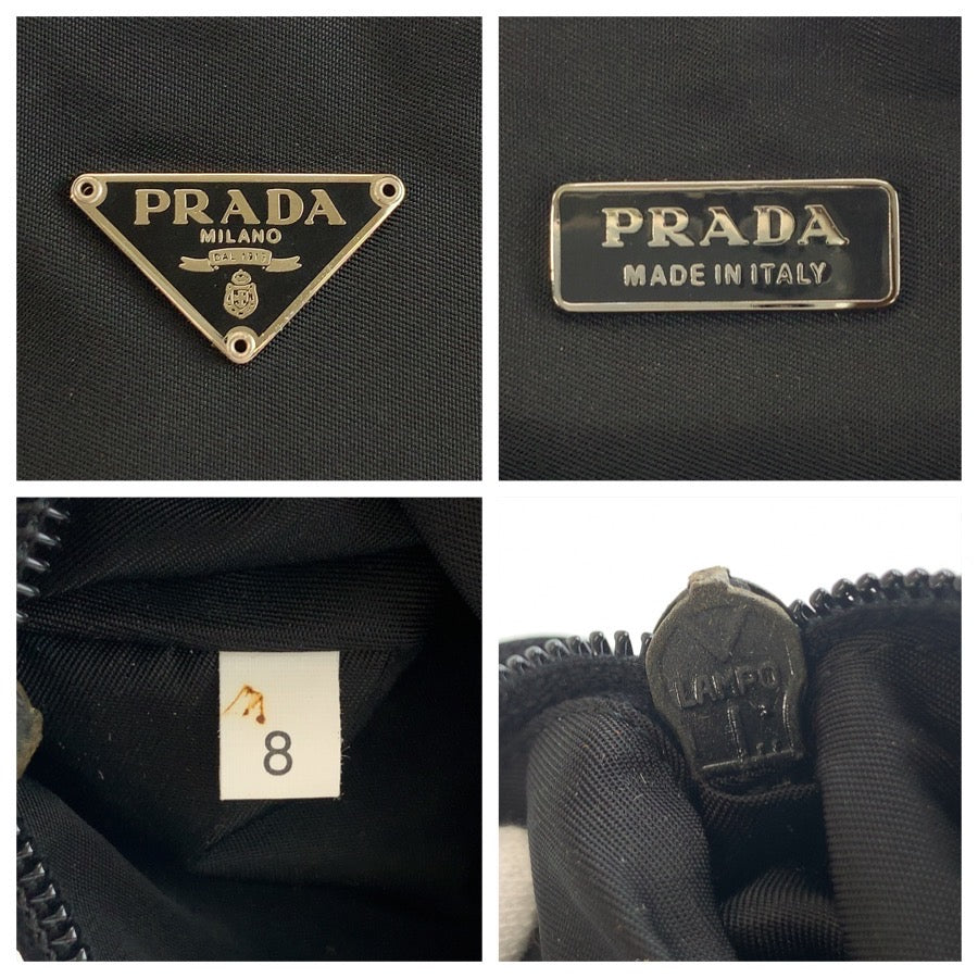 26542
PRADA プラダ テスート 三角ロゴプレート ブラック 黒 シルバー金具 ナイロン ハンドバッグ アクセサリーポーチ レディース A42