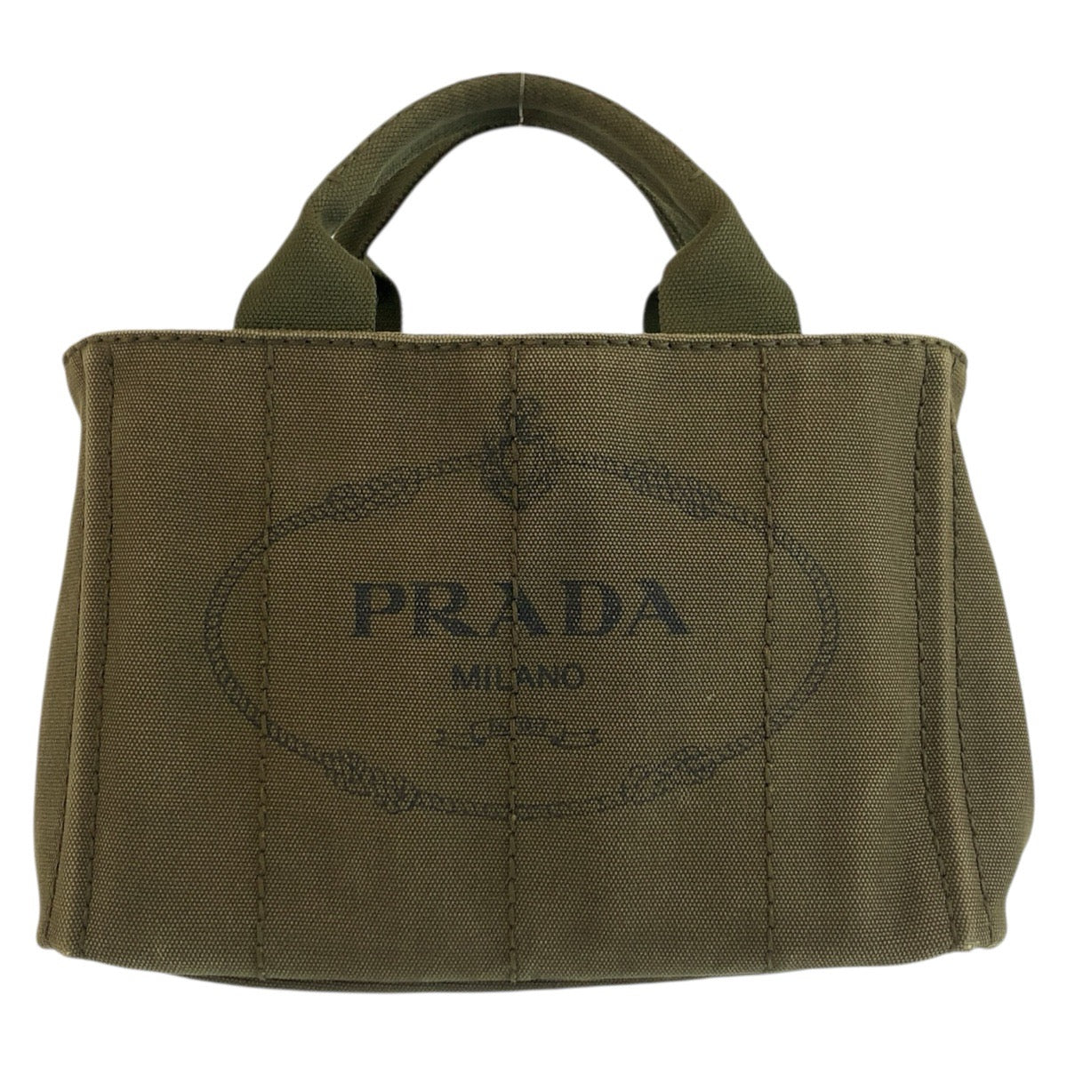 26545
PRADA プラダ カナパ 三角ロゴプレート カーキ ゴールド金具 キャンバス トートバッグ ハンドバッグ レディース AB42