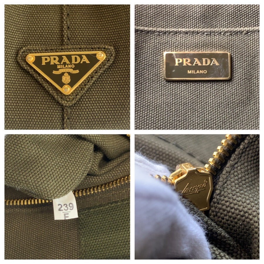26545
PRADA プラダ カナパ 三角ロゴプレート カーキ ゴールド金具 キャンバス トートバッグ ハンドバッグ レディース AB42