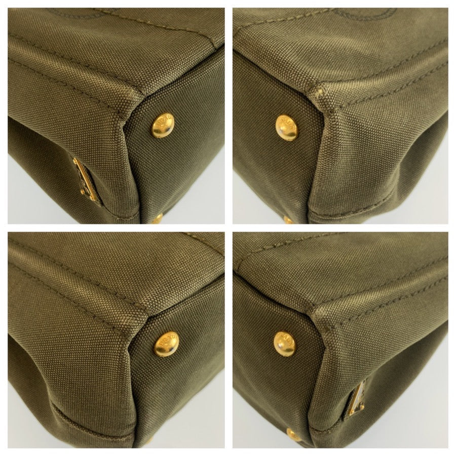 26545
PRADA プラダ カナパ 三角ロゴプレート カーキ ゴールド金具 キャンバス トートバッグ ハンドバッグ レディース AB42