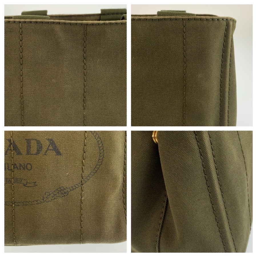 26545
PRADA プラダ カナパ 三角ロゴプレート カーキ ゴールド金具 キャンバス トートバッグ ハンドバッグ レディース AB42
