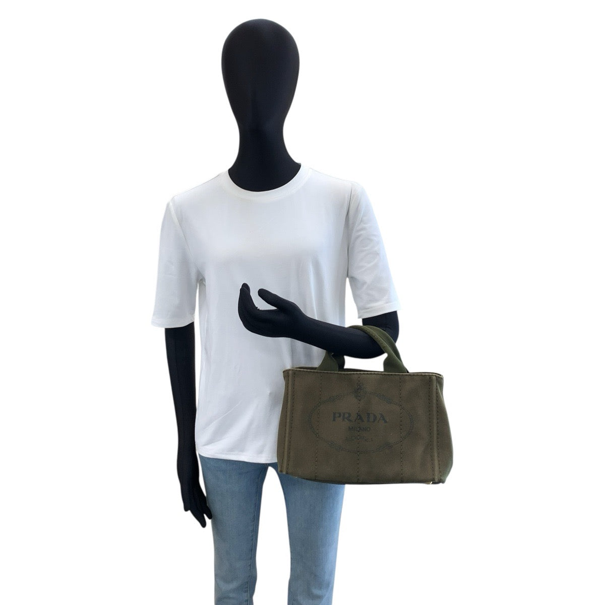 26545
PRADA プラダ カナパ 三角ロゴプレート カーキ ゴールド金具 キャンバス トートバッグ ハンドバッグ レディース AB42