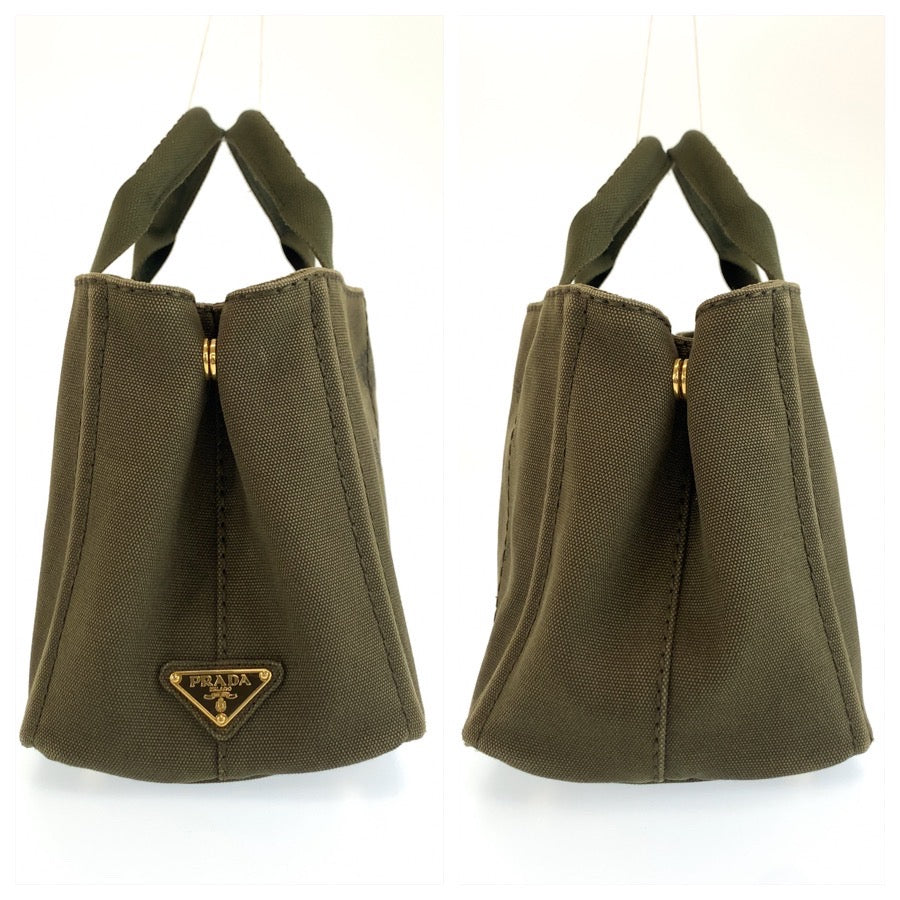 26545
PRADA プラダ カナパ 三角ロゴプレート カーキ ゴールド金具 キャンバス トートバッグ ハンドバッグ レディース AB42