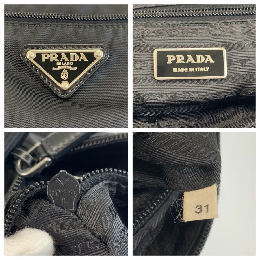 26549
PRADA プラダ テスート 三角ロゴプレート ブラック 黒 シルバー金具 ナイロン ショルダーバッグ ポシェット レディース AB32