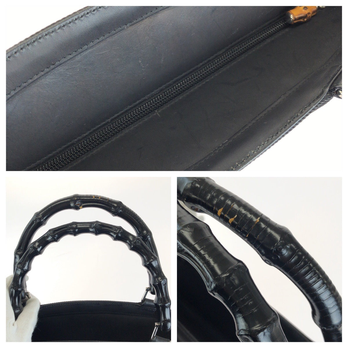 26553
GUCCI グッチ バンブー ブラック 黒 シルバー金具 ナイロン / レザー 002 8352 トートバッグ レディース AB30