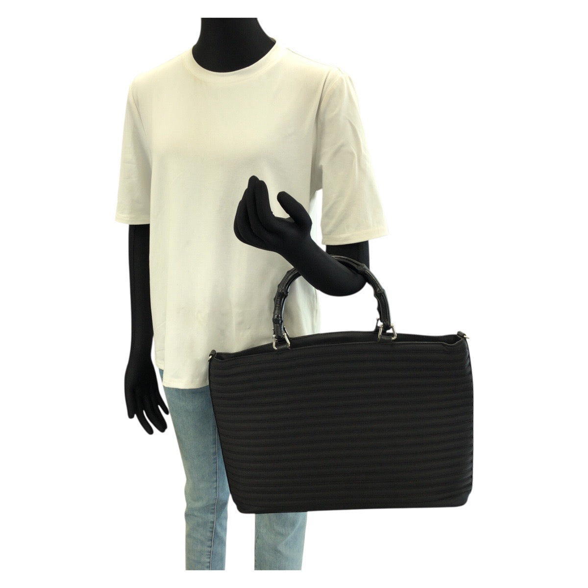 26553
GUCCI グッチ バンブー ブラック 黒 シルバー金具 ナイロン / レザー 002 8352 トートバッグ レディース AB30