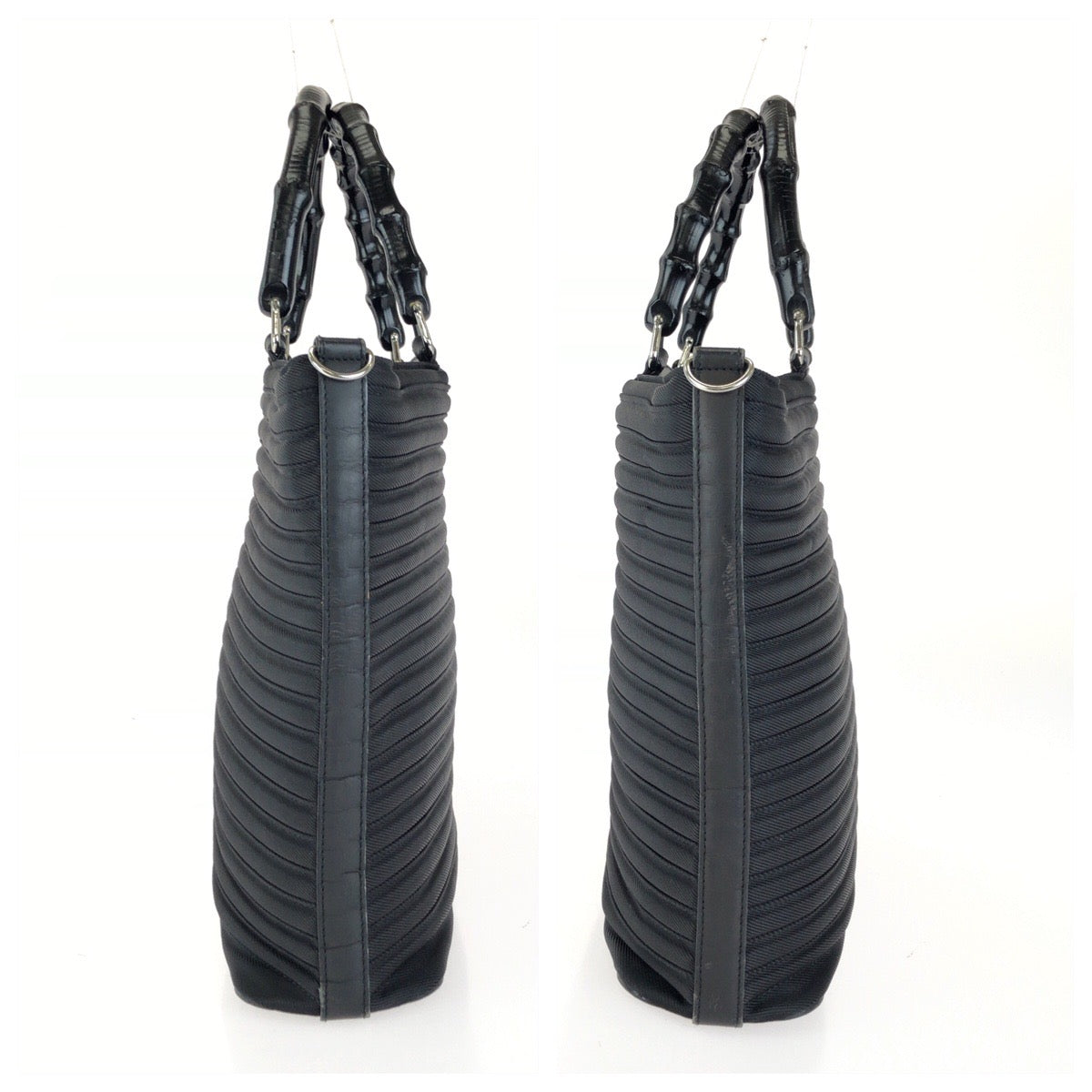 26553
GUCCI グッチ バンブー ブラック 黒 シルバー金具 ナイロン / レザー 002 8352 トートバッグ レディース AB30