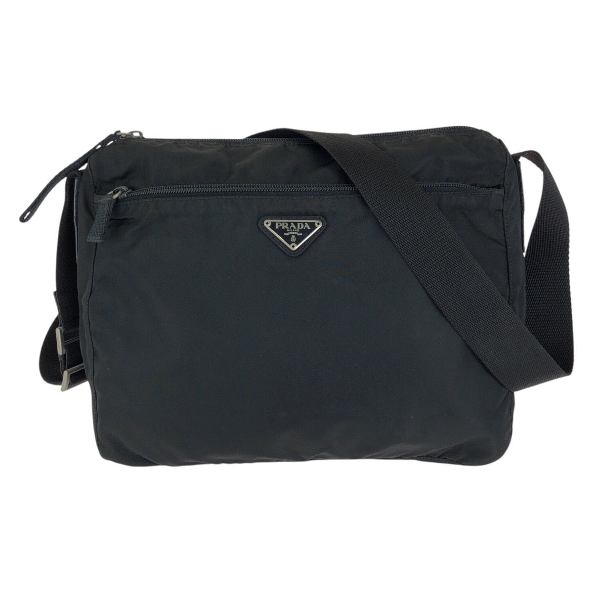 26557
PRADA プラダ テスート 三角ロゴプレート ブラック 黒 シルバー金具 ナイロン ショルダーバッグ メッセンジャーバッグ レディース ABP32