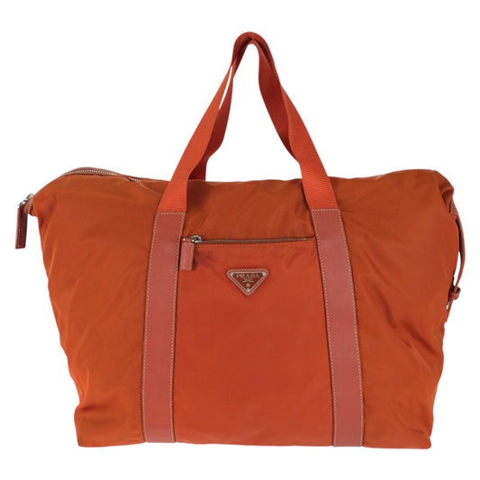 26558
PRADA プラダ テスート サフィアーノ 三角ロゴプレート オレンジ シルバー金具 ナイロン / レザー ボストンバッグ トラベルバッグ レディース AB42