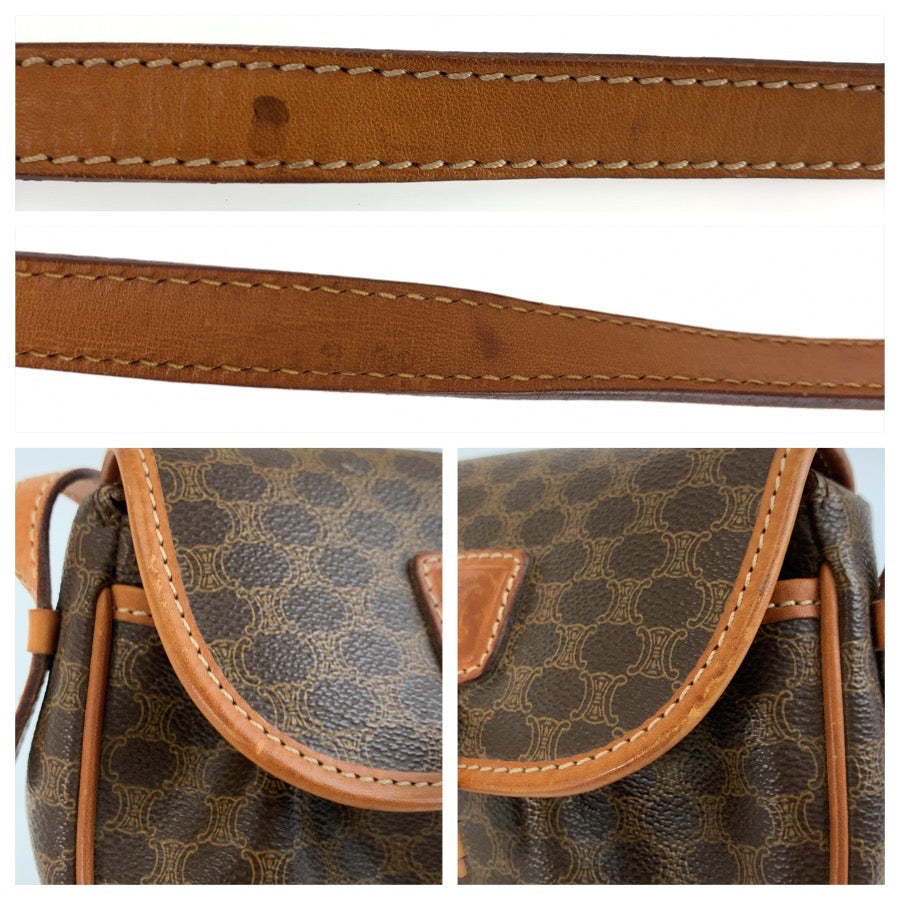 26559
CELINE セリーヌ ヴィンテージ マカダム ブラウン PVC / レザー M09 ショルダーバッグ ポシェット レディース AB37