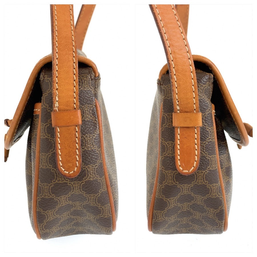 26559
CELINE セリーヌ ヴィンテージ マカダム ブラウン PVC / レザー M09 ショルダーバッグ ポシェット レディース AB37