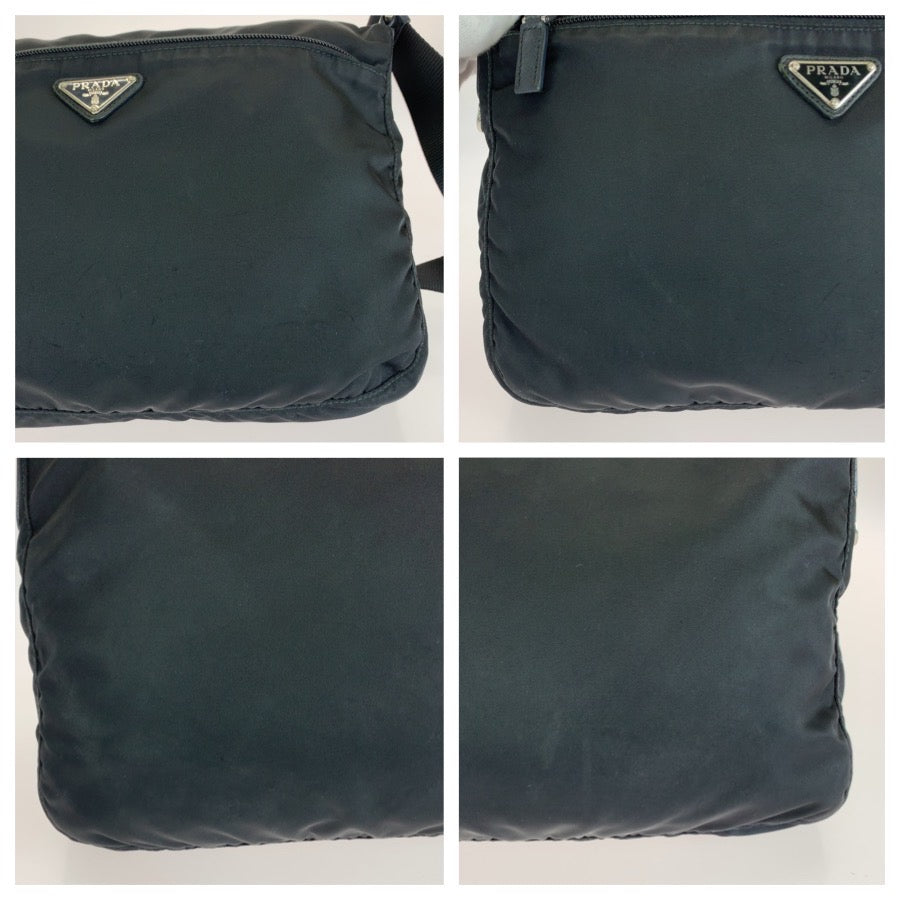 26560
PRADA プラダ テスート サフィアーノ 三角ロゴプレート ブラック 黒 シルバー金具 ナイロン / レザー ショルダーバッグ メッセンジャーバッグ レディース AB37