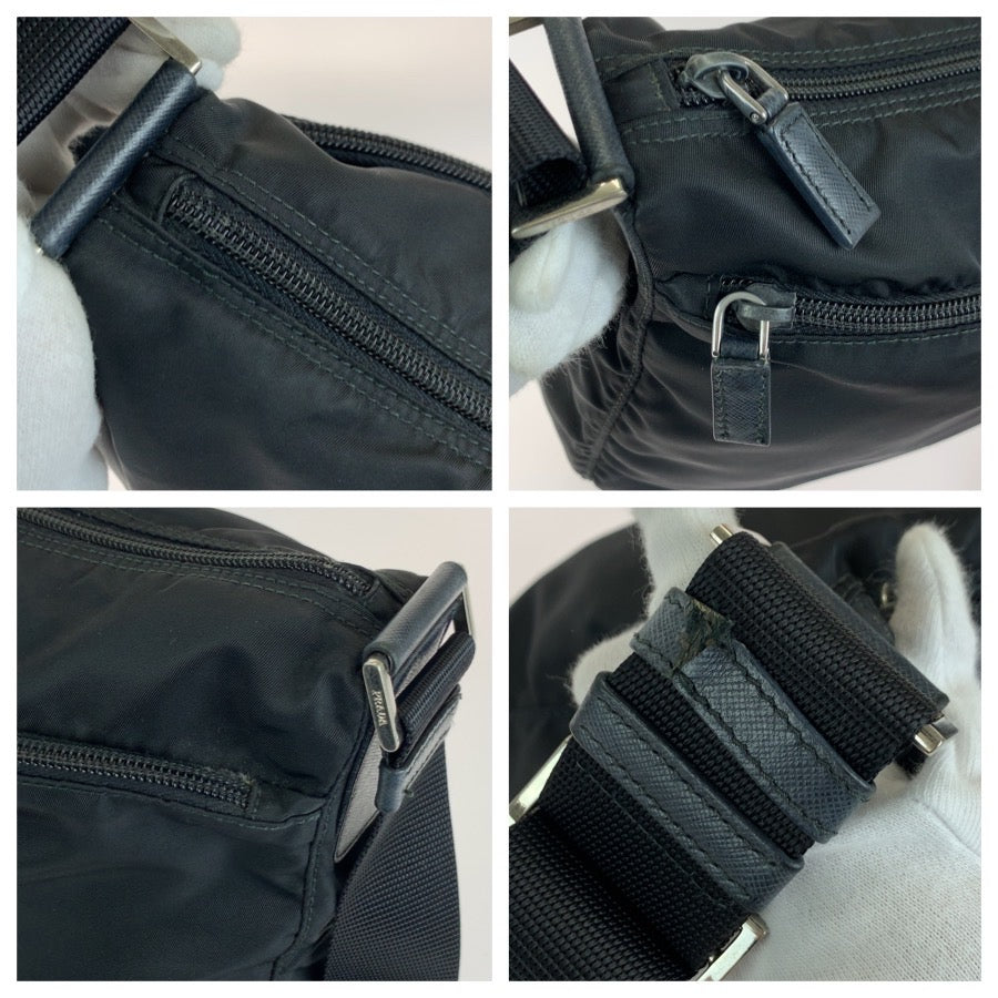 26560
PRADA プラダ テスート サフィアーノ 三角ロゴプレート ブラック 黒 シルバー金具 ナイロン / レザー ショルダーバッグ メッセンジャーバッグ レディース AB37