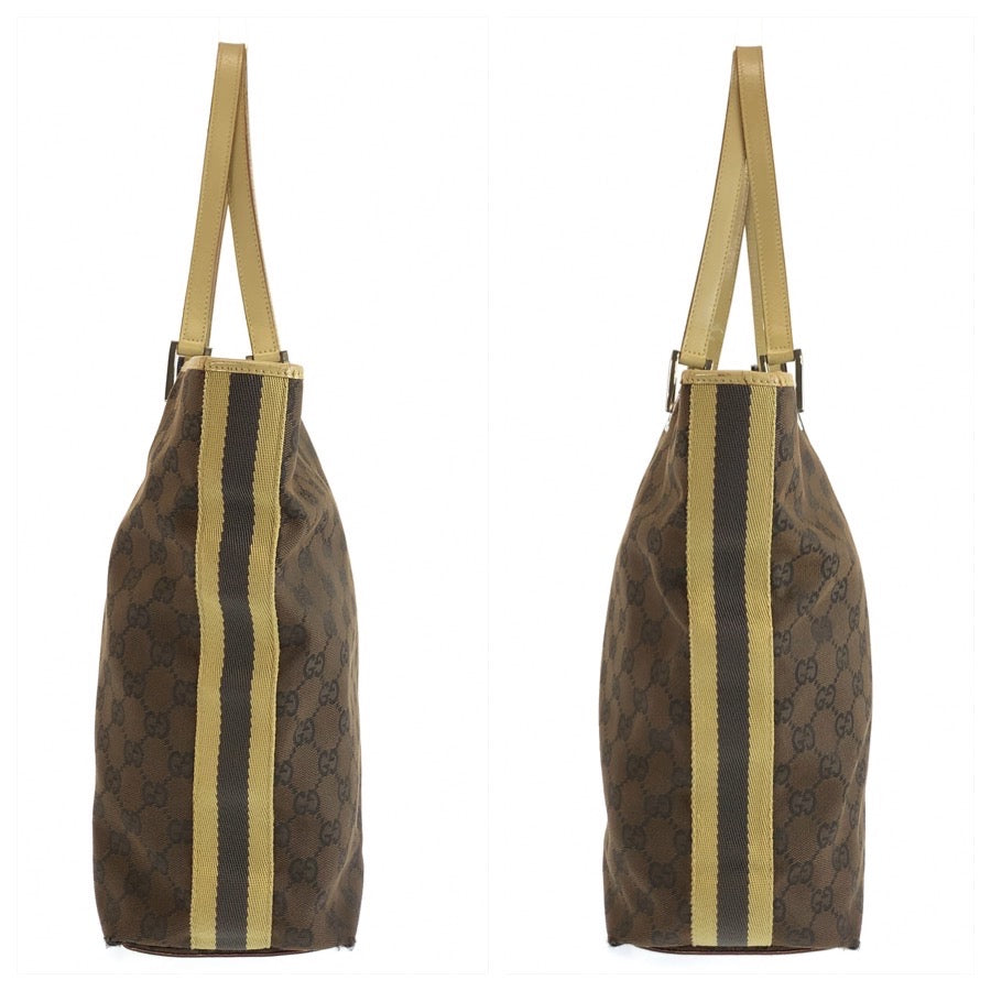 26561
GUCCI グッチ ブラウン イエロー シルバー金具 GGキャンバス / レザー 31243 トートバッグ ショルダーバッグ レディース AB23