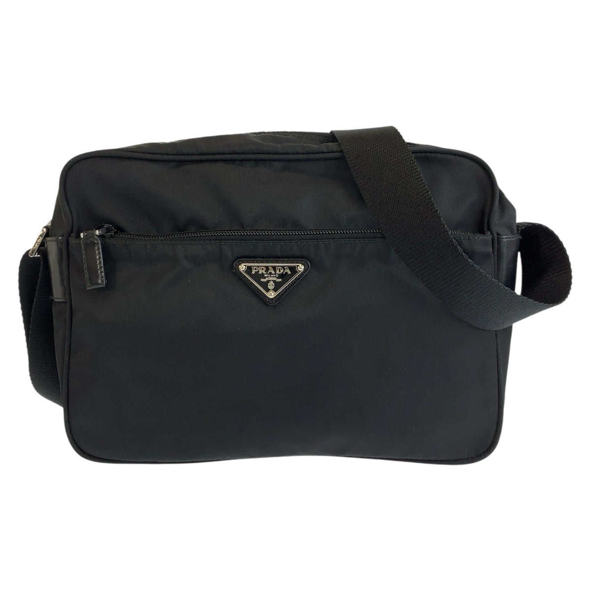 26564
PRADA プラダ テスート 三角ロゴプレート ブラック 黒 シルバー金具 ナイロン カメラバッグ ショルダーバッグ ポシェット メンズ A44