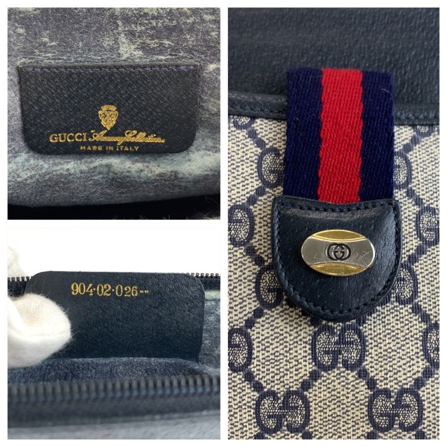 26565
GUCCI グッチ ヴィンテージ グレー ネイビー GGスプリームキャンバス / レザー 904 02 026 ショルダーバッグ ポシェット レディース AB28