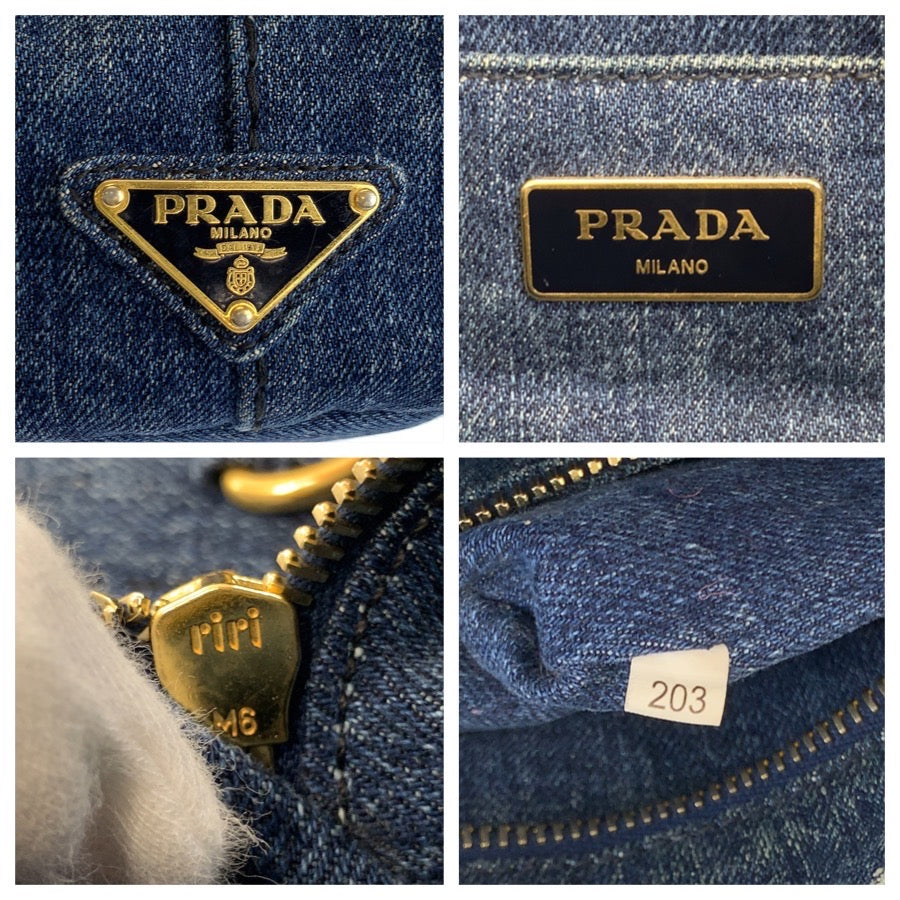 26566
PRADA プラダ カナパ 三角ロゴプレート ブルー ゴールド金具 デニム トートバッグ ショルダーバッグ 2way レディース AB30