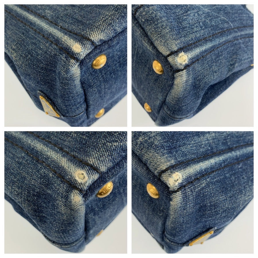 26566
PRADA プラダ カナパ 三角ロゴプレート ブルー ゴールド金具 デニム トートバッグ ショルダーバッグ 2way レディース AB30