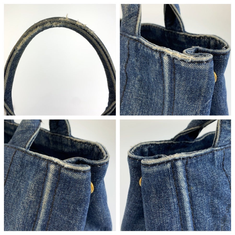 26566
PRADA プラダ カナパ 三角ロゴプレート ブルー ゴールド金具 デニム トートバッグ ショルダーバッグ 2way レディース AB30