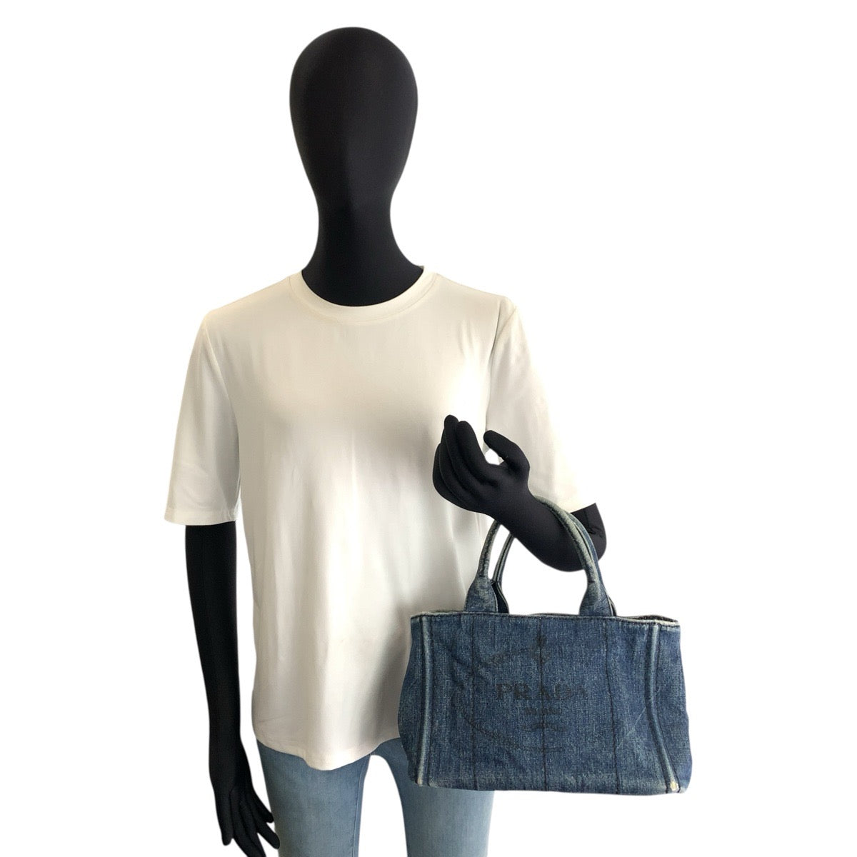 26566
PRADA プラダ カナパ 三角ロゴプレート ブルー ゴールド金具 デニム トートバッグ ショルダーバッグ 2way レディース AB30