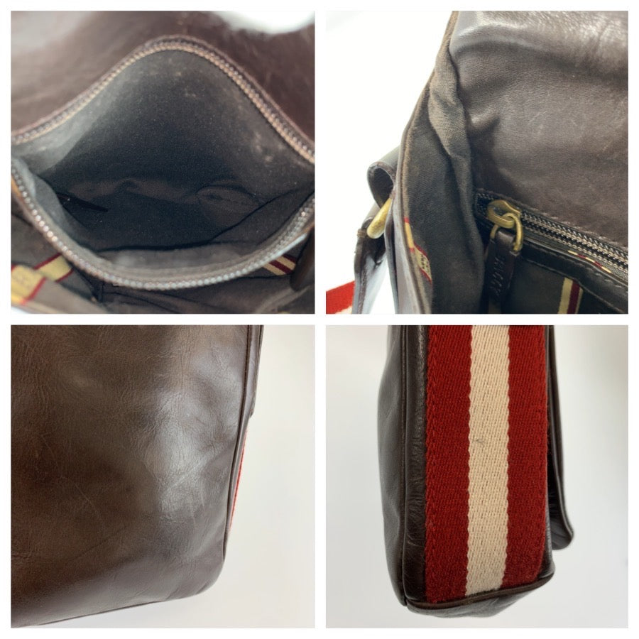 26577
BALLY バリー トレインスポッティング ブラウン レッド ゴールド金具 レザー / キャンバス ショルダーバッグ ポシェット レディース ABP16