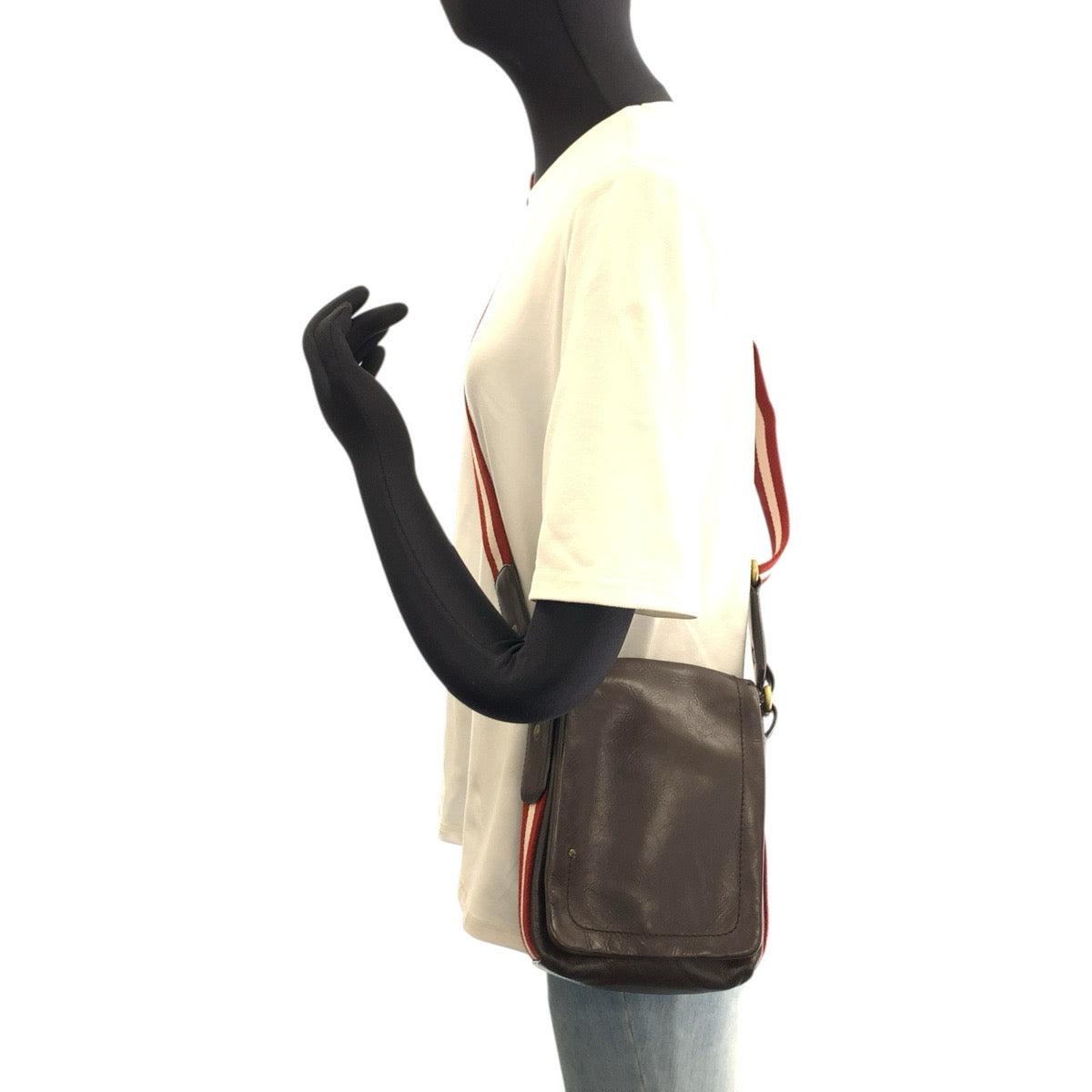 26577
BALLY バリー トレインスポッティング ブラウン レッド ゴールド金具 レザー / キャンバス ショルダーバッグ ポシェット レディース ABP16