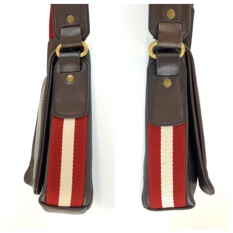 26577
BALLY バリー トレインスポッティング ブラウン レッド ゴールド金具 レザー / キャンバス ショルダーバッグ ポシェット レディース ABP16