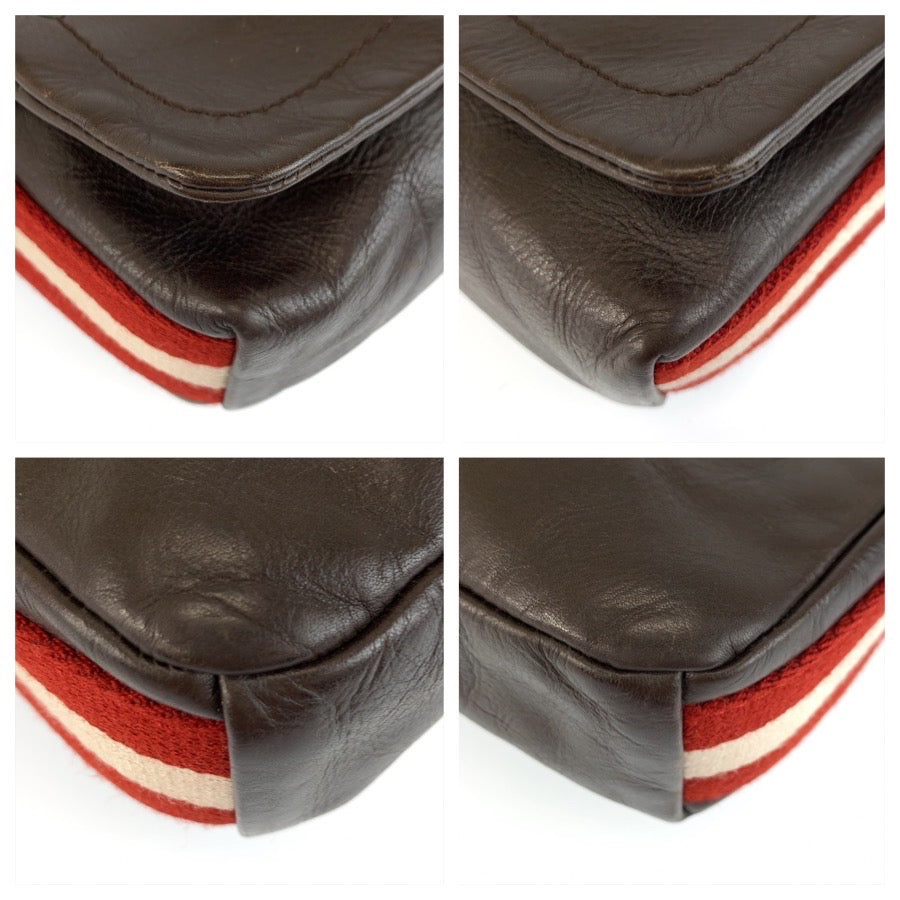 26577
BALLY バリー トレインスポッティング ブラウン レッド ゴールド金具 レザー / キャンバス ショルダーバッグ ポシェット レディース ABP16