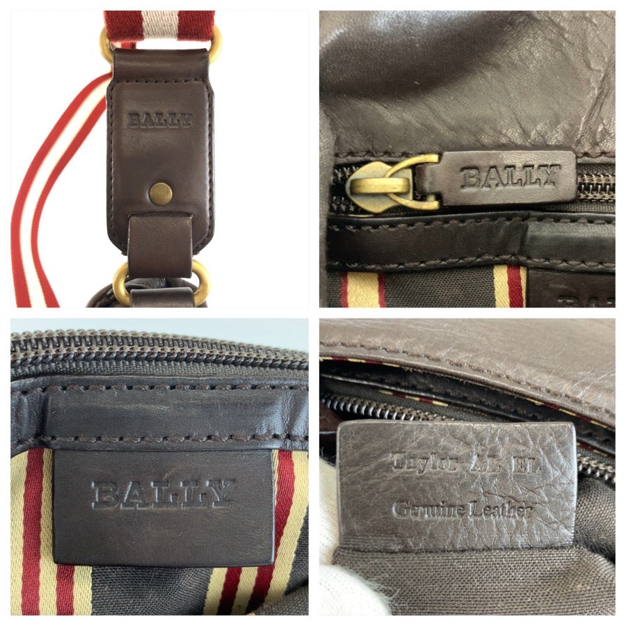 26577
BALLY バリー トレインスポッティング ブラウン レッド ゴールド金具 レザー / キャンバス ショルダーバッグ ポシェット レディース ABP16