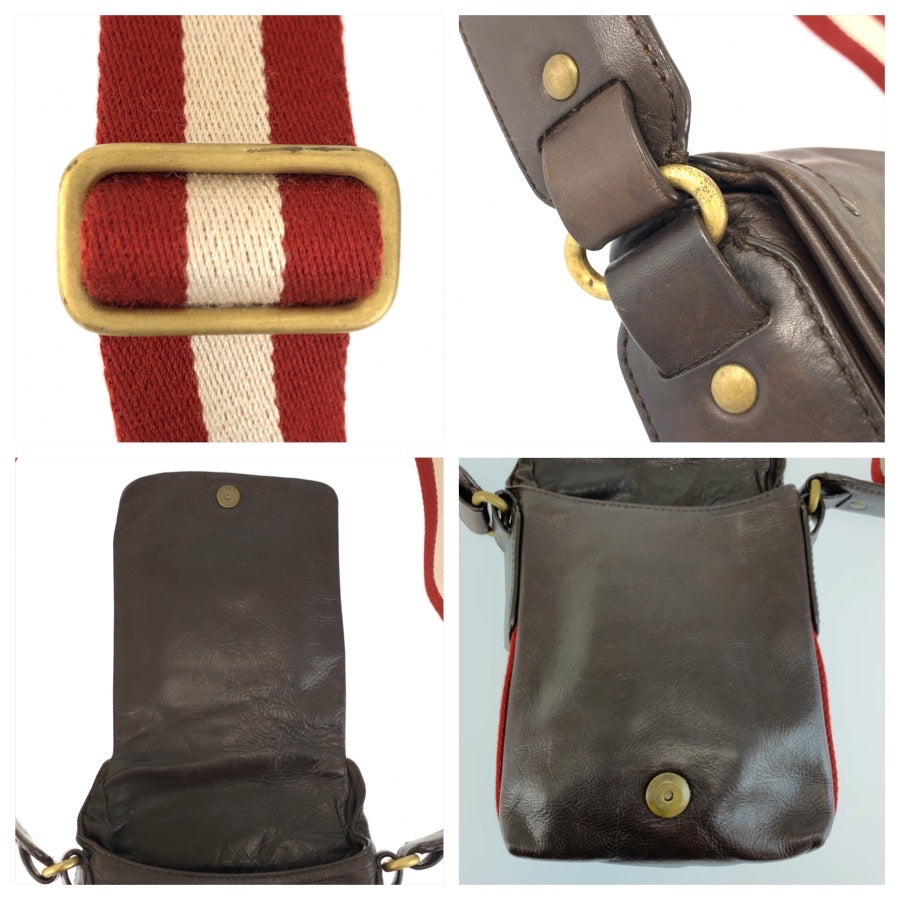 26577
BALLY バリー トレインスポッティング ブラウン レッド ゴールド金具 レザー / キャンバス ショルダーバッグ ポシェット レディース ABP16