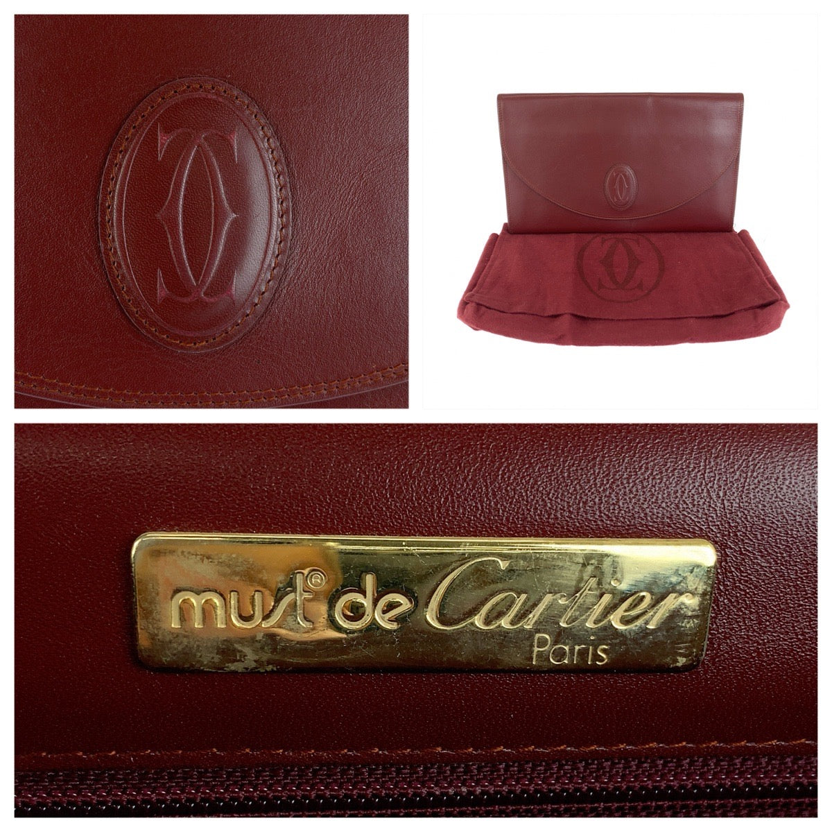 26580
CARTIER カルティエ マストライン ワインレッド ボルドー ゴールド金具 レザー クラッチバッグ セカンドバッグ メンズ ABP14