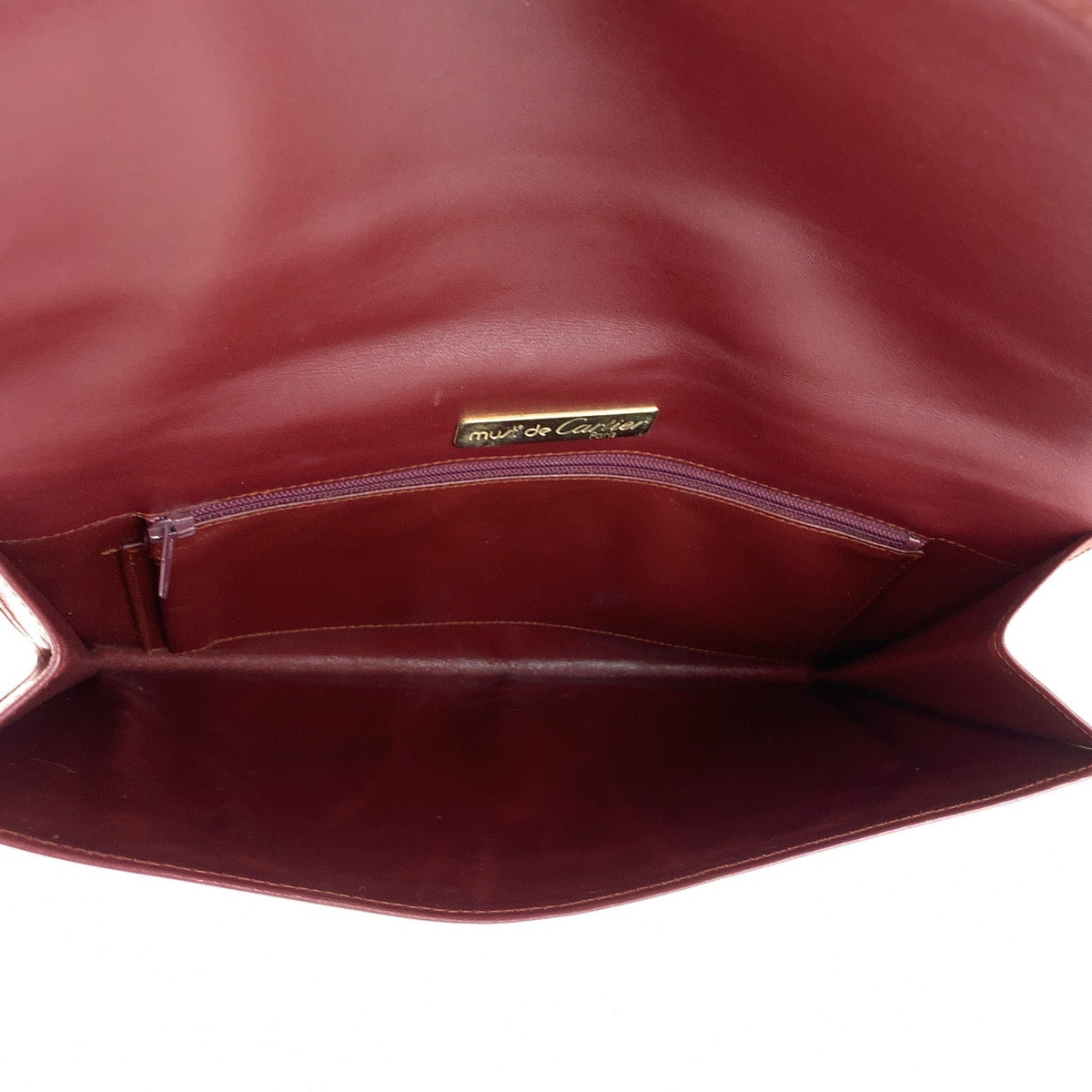 26580
CARTIER カルティエ マストライン ワインレッド ボルドー ゴールド金具 レザー クラッチバッグ セカンドバッグ メンズ ABP14