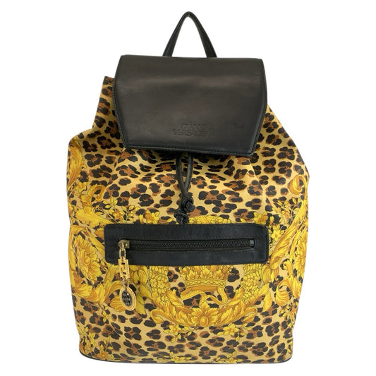 26587
VERSACE ヴェルサーチ レオパード柄 イエロー ブラック ゴールド金具 PVC / レザー リュックサック バックパック レディース AB29