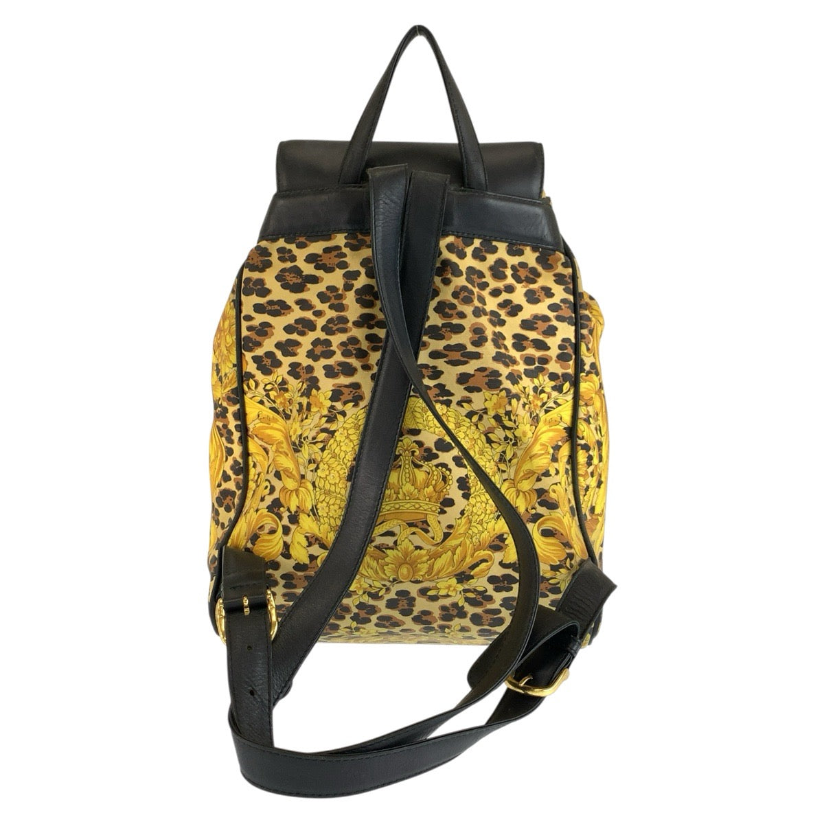 26587
VERSACE ヴェルサーチ レオパード柄 イエロー ブラック ゴールド金具 PVC / レザー リュックサック バックパック レディース AB29