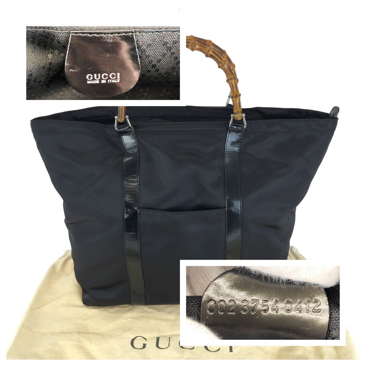26591
GUCCI グッチ バンブー ブラック 黒 シルバー金具 ナイロン / パテントレザー 002 3754 0412 トートバッグ レディース ABP30