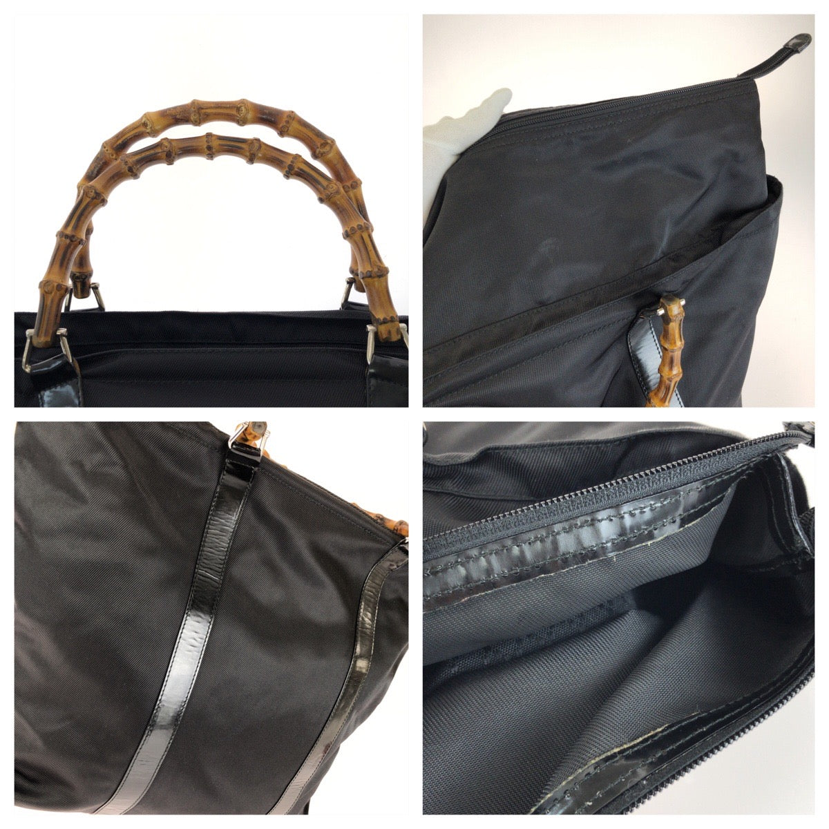 26591
GUCCI グッチ バンブー ブラック 黒 シルバー金具 ナイロン / パテントレザー 002 3754 0412 トートバッグ レディース ABP30