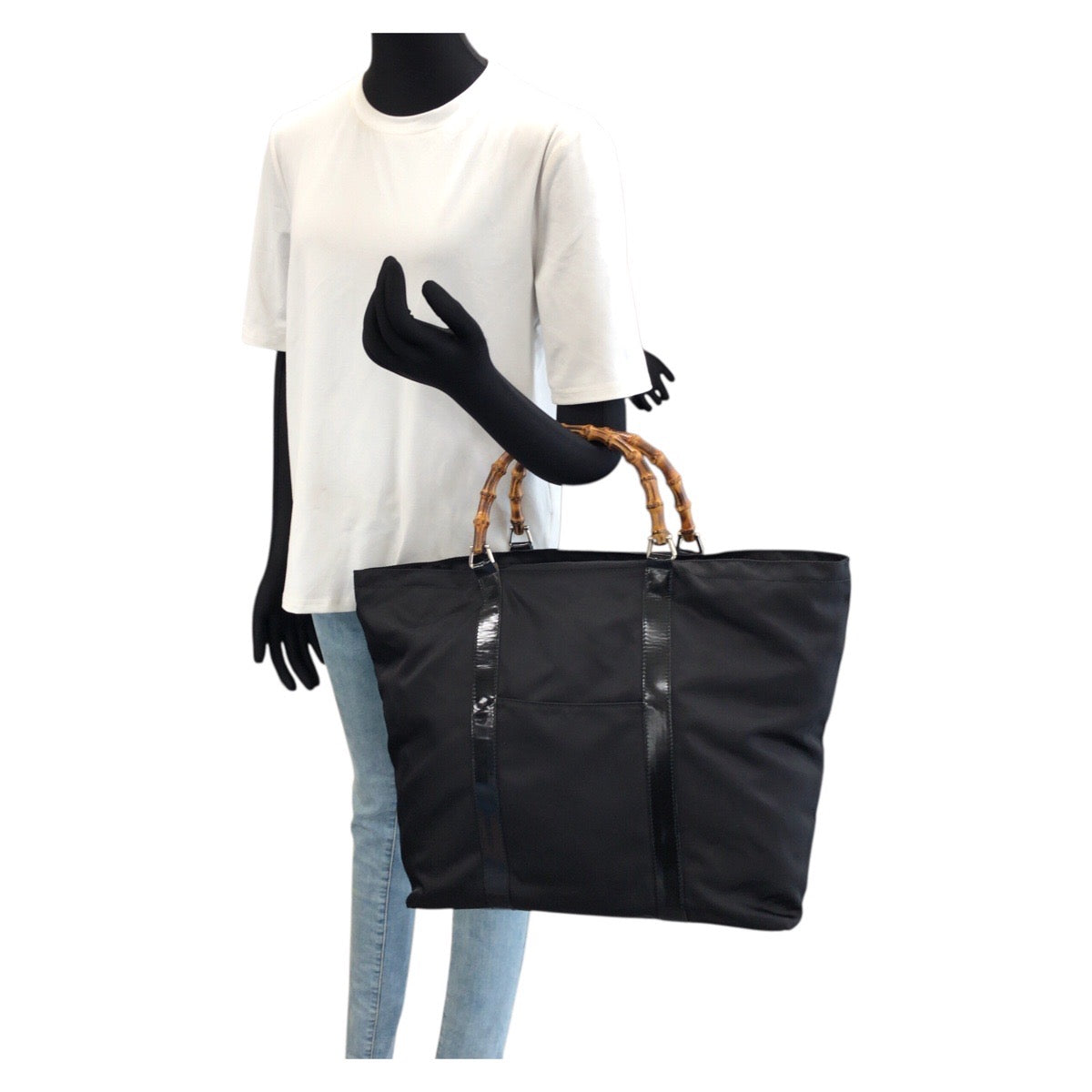 26591
GUCCI グッチ バンブー ブラック 黒 シルバー金具 ナイロン / パテントレザー 002 3754 0412 トートバッグ レディース ABP30
