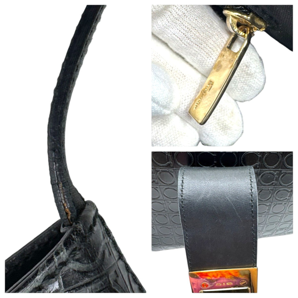 26592
Salvatore Ferragamo サルヴァトーレフェラガモ ガンチーニ ブラック 黒 ゴールド金具 レザー EE-21 ショルダーバッグ レディース ABP30