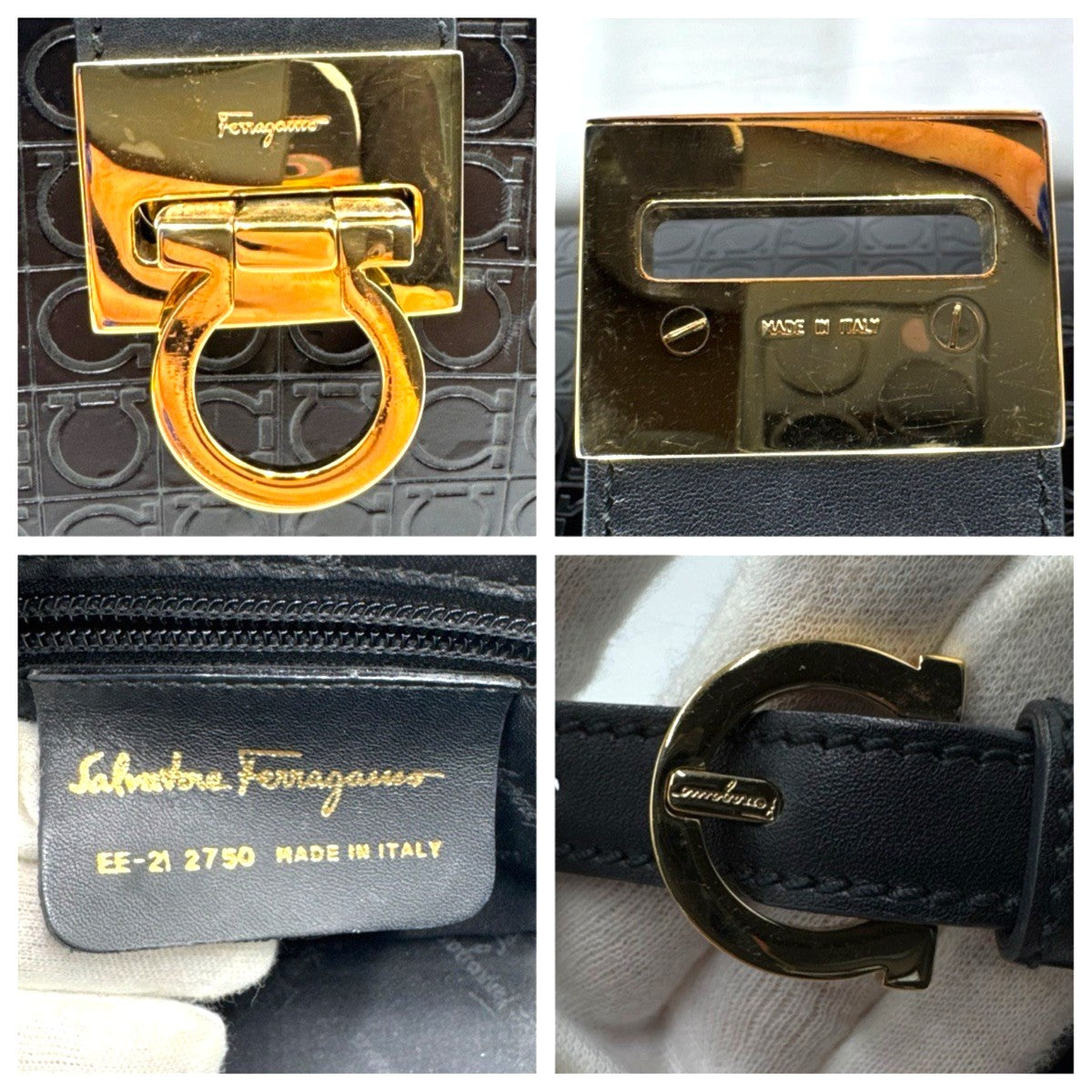 26592
Salvatore Ferragamo サルヴァトーレフェラガモ ガンチーニ ブラック 黒 ゴールド金具 レザー EE-21 ショルダーバッグ レディース ABP30