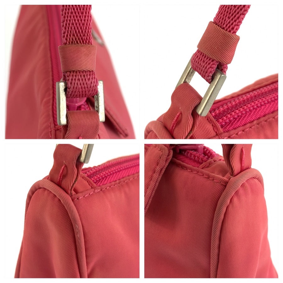 26593
PRADA プラダ テスート 三角ロゴプレート ピンク シルバー金具 ナイロン ハンドバッグ アクセサリーポーチ レディース AB29