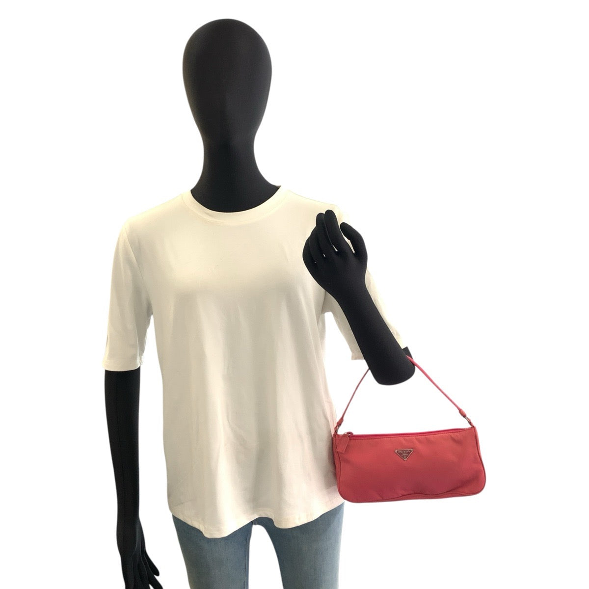 26593
PRADA プラダ テスート 三角ロゴプレート ピンク シルバー金具 ナイロン ハンドバッグ アクセサリーポーチ レディース AB29