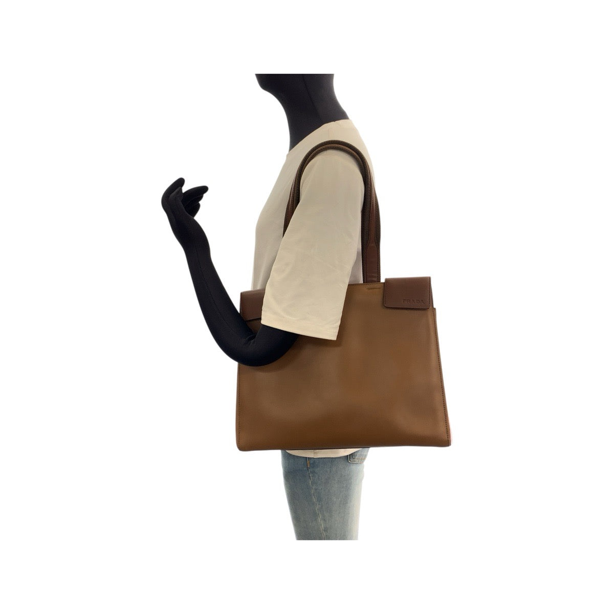 26598
PRADA プラダ ヴィンテージ ブラウン キャメル シルバー金具 レザー トートバッグ ショルダーバッグ レディース ABP35