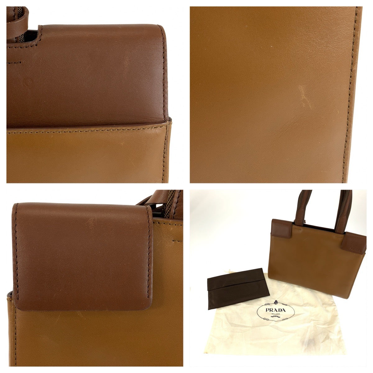 26598
PRADA プラダ ヴィンテージ ブラウン キャメル シルバー金具 レザー トートバッグ ショルダーバッグ レディース ABP35