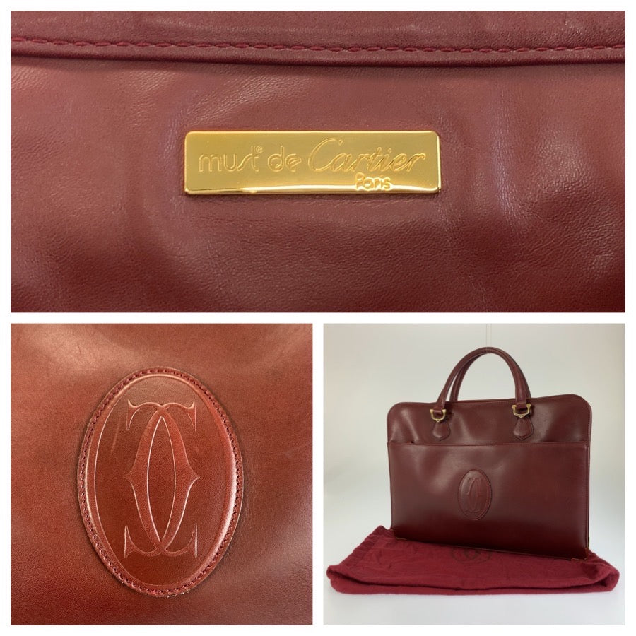 26601
CARTIER カルティエ マストライン ワインレッド ボルドー ゴールド金具 レザー ビジネスバッグ ブリーフケース メンズ AB28