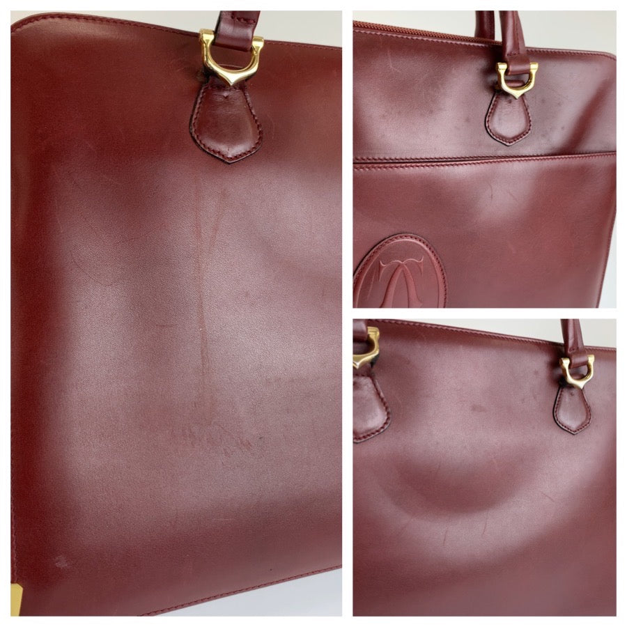 26601
CARTIER カルティエ マストライン ワインレッド ボルドー ゴールド金具 レザー ビジネスバッグ ブリーフケース メンズ AB28